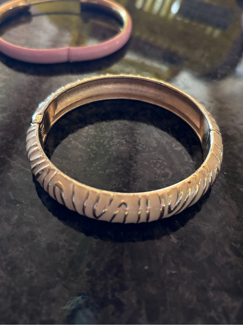 White Enamel Textured Bangle Bracelet